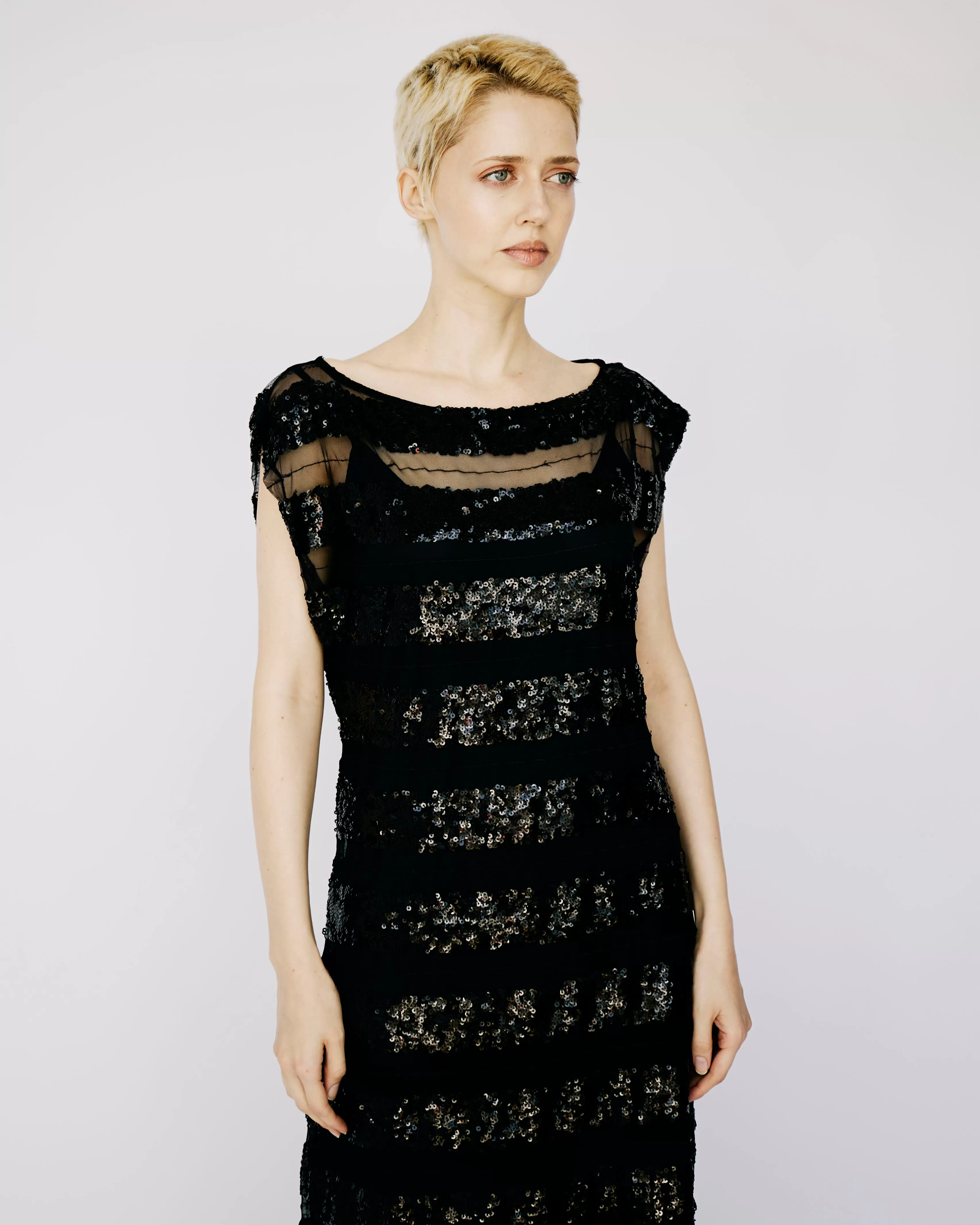 Black Stripe Sequin Dress