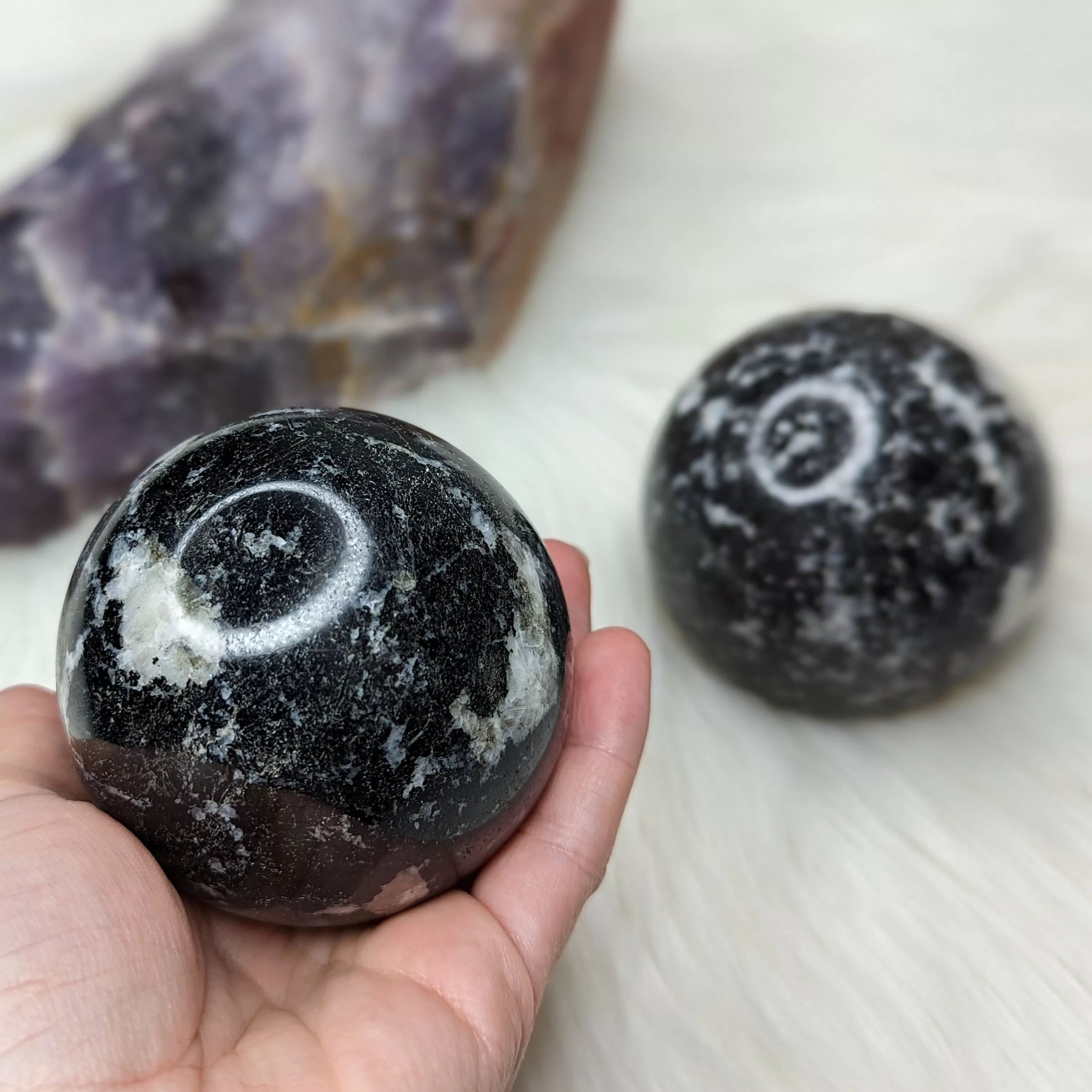 Black Tourmaline with Quartz Sphere Carving ~ Large