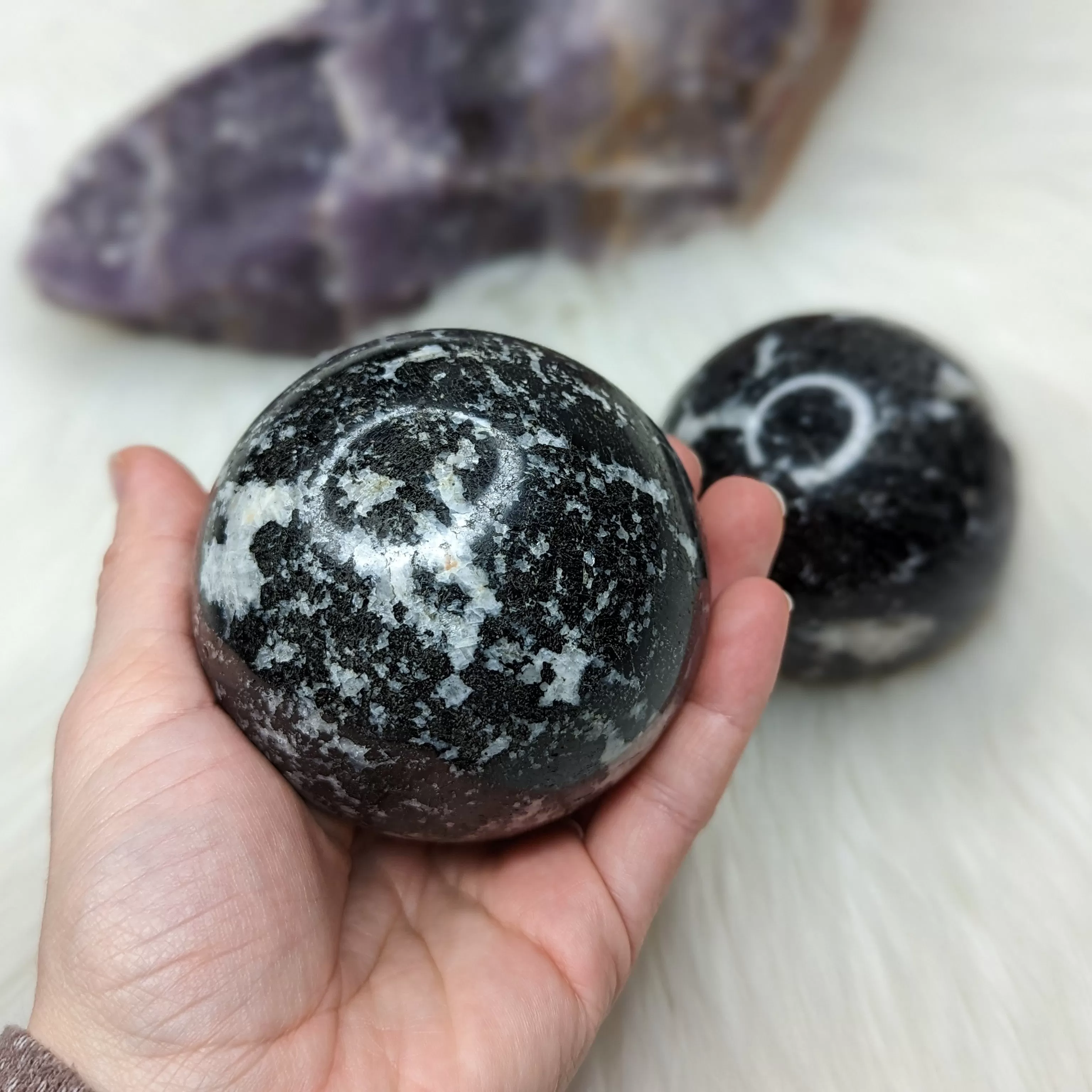 Black Tourmaline with Quartz Sphere Carving ~ Large