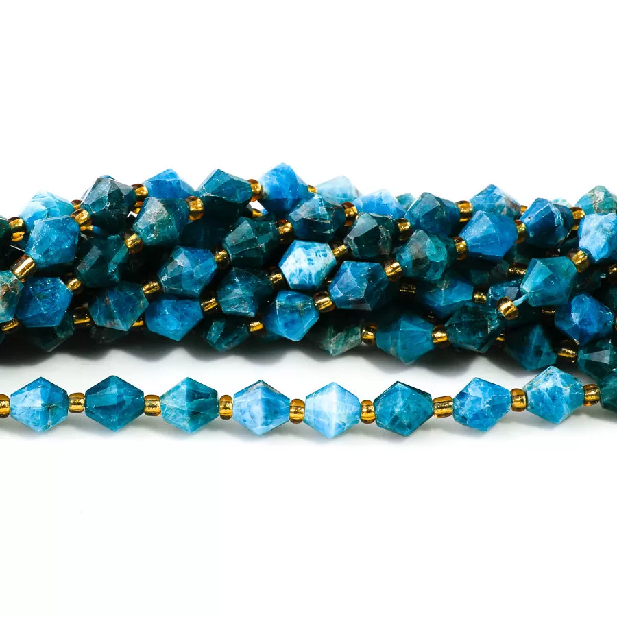 Blue Apatite 8mm Bicone Faceted A Grade - 15-16 Inch