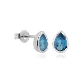 Blue Topaz Teardrop Earrings Bezel