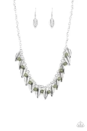 Boldly Airborne Green and Silver Feather Necklace - Paparazzi Accessories