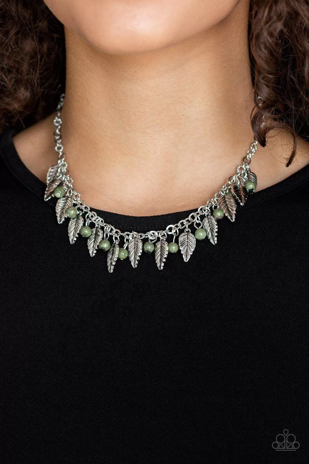 Boldly Airborne Green and Silver Feather Necklace - Paparazzi Accessories