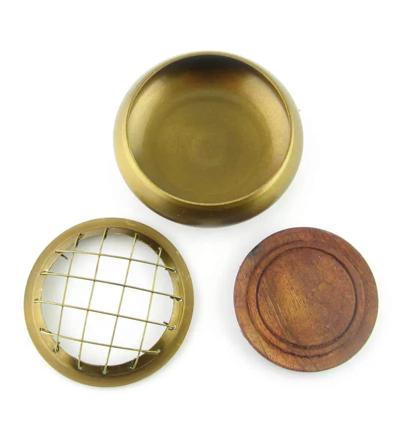 Brass Incense Burner With Screen And Coaster