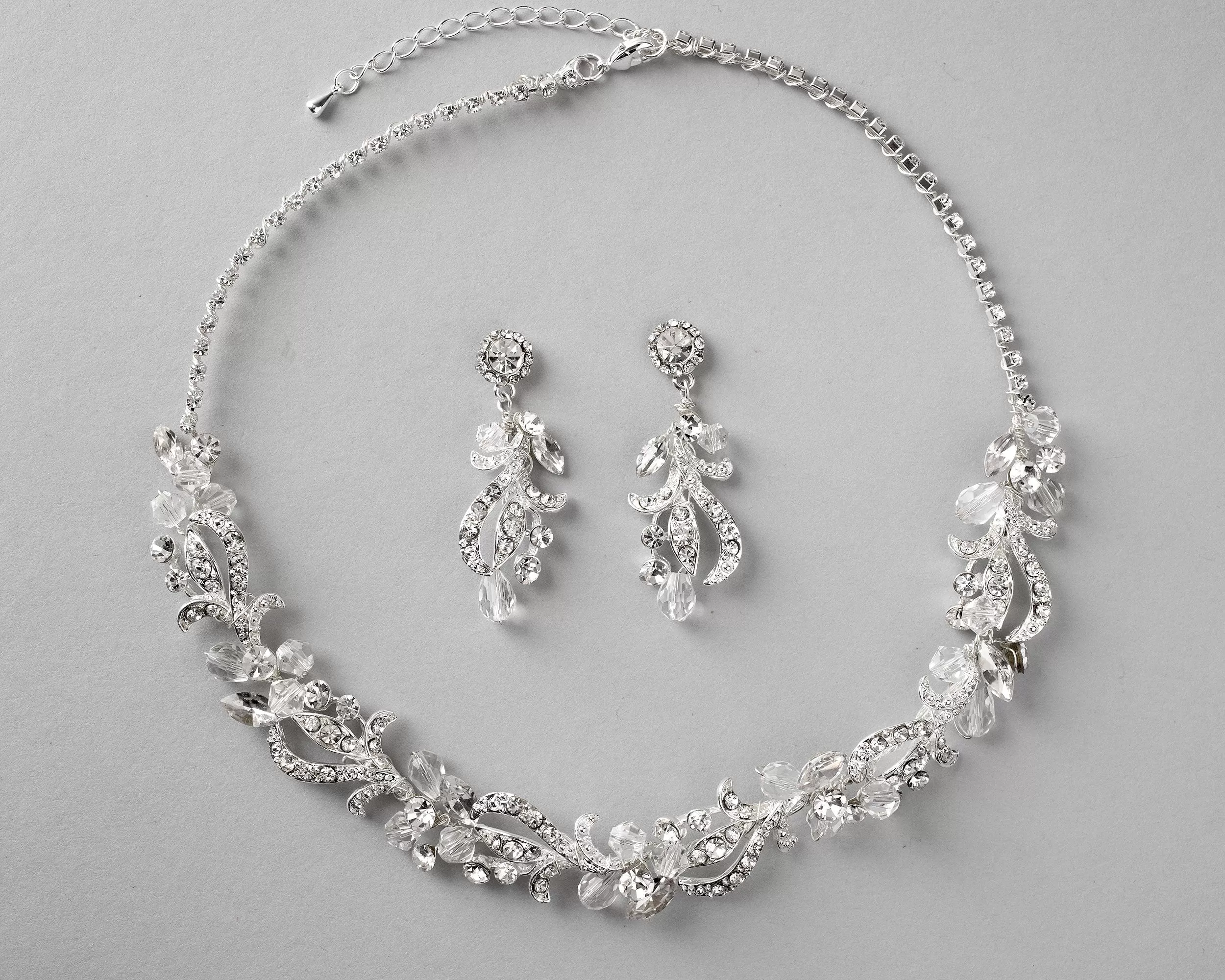 Bridal Necklace Set of Crystal Beads and Waves