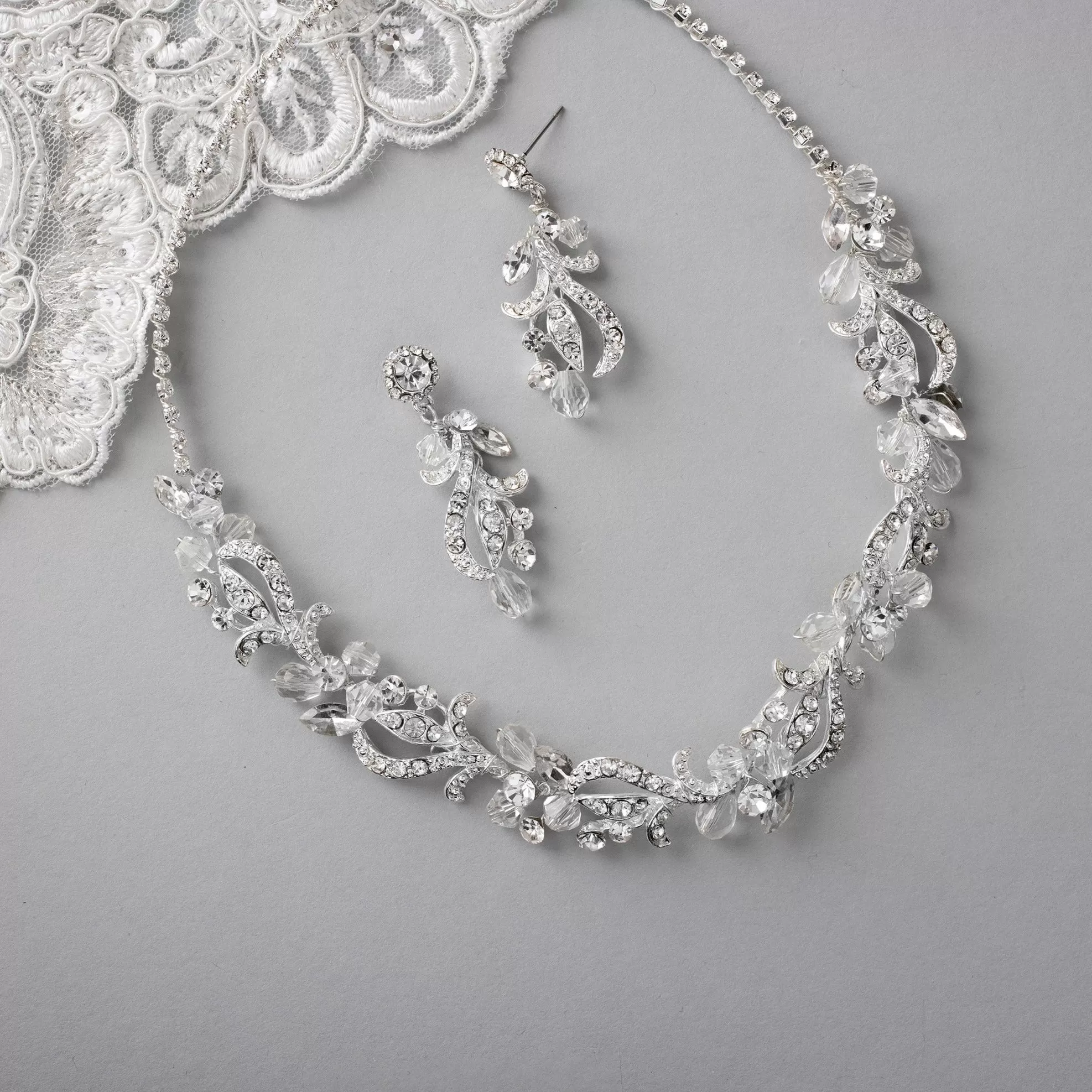 Bridal Necklace Set of Crystal Beads and Waves