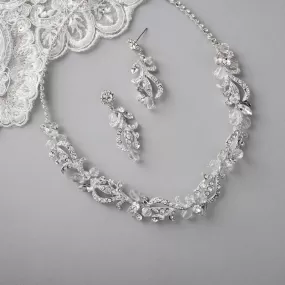 Bridal Necklace Set of Crystal Beads and Waves