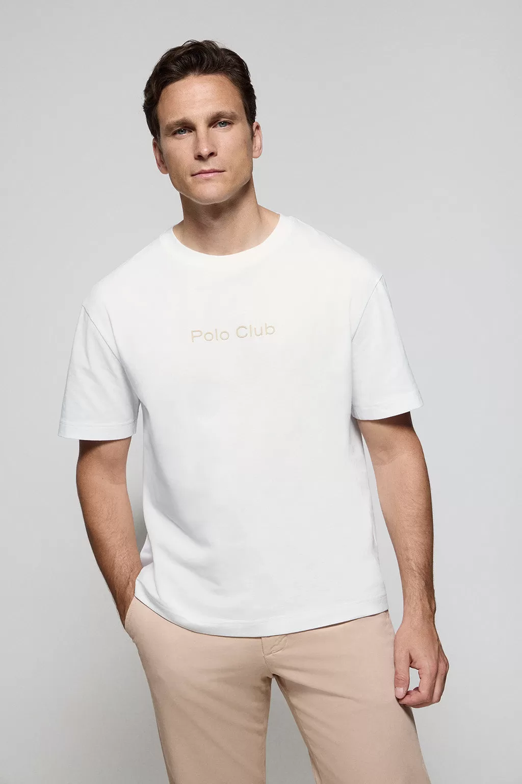 Camiseta blanca Saul relaxed fit de acabado peach effect con logo Minimal Combo Polo Club