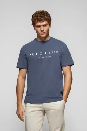 Camiseta básica azul denim con print icónico Polo Club