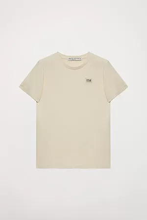 Camiseta orgánica de manga corta beige Neutrals kids con logo