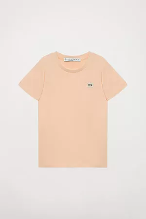 Camiseta orgánica de manga corta melocotón Neutrals kids con logo