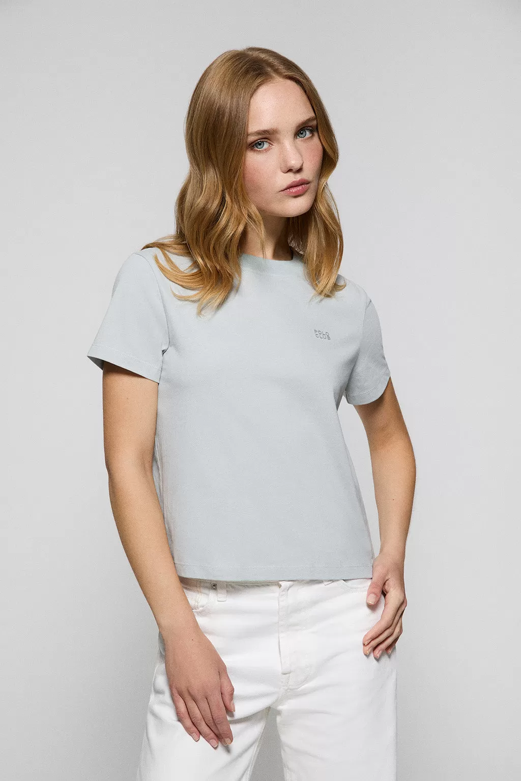 Camiseta Tori boxy fit gris azulada con print engomado Regular Block Polo Club