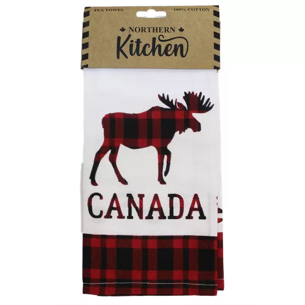 Canada Maple leaf white and red with Canada Moose Tea towel.