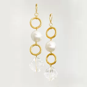 CARALYNN long gold, pearl and crystal earrings