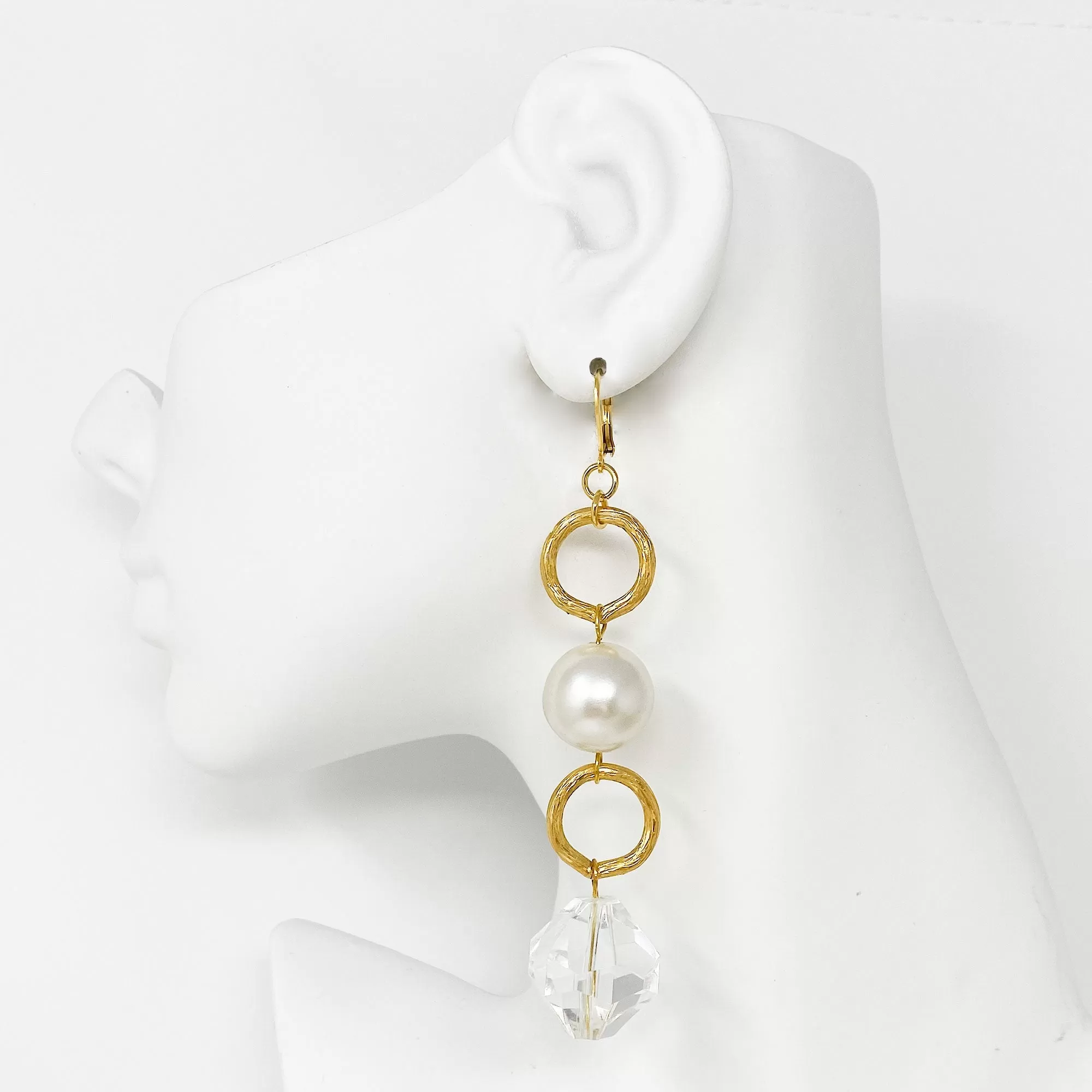 CARALYNN long gold, pearl and crystal earrings