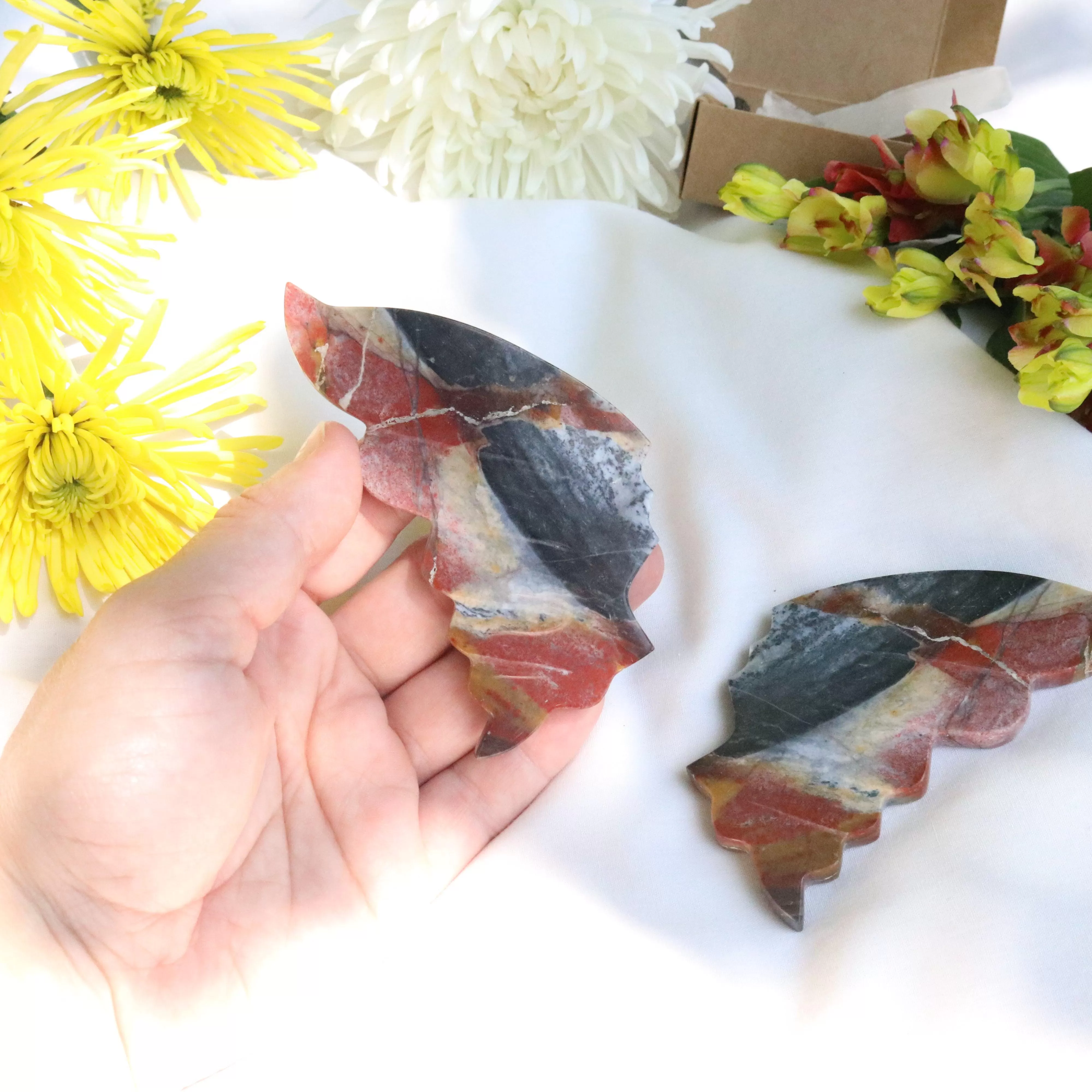 Carved Red Jasper Butterfly Wings Set from Indonesia~ Root Chakra Energy Flow