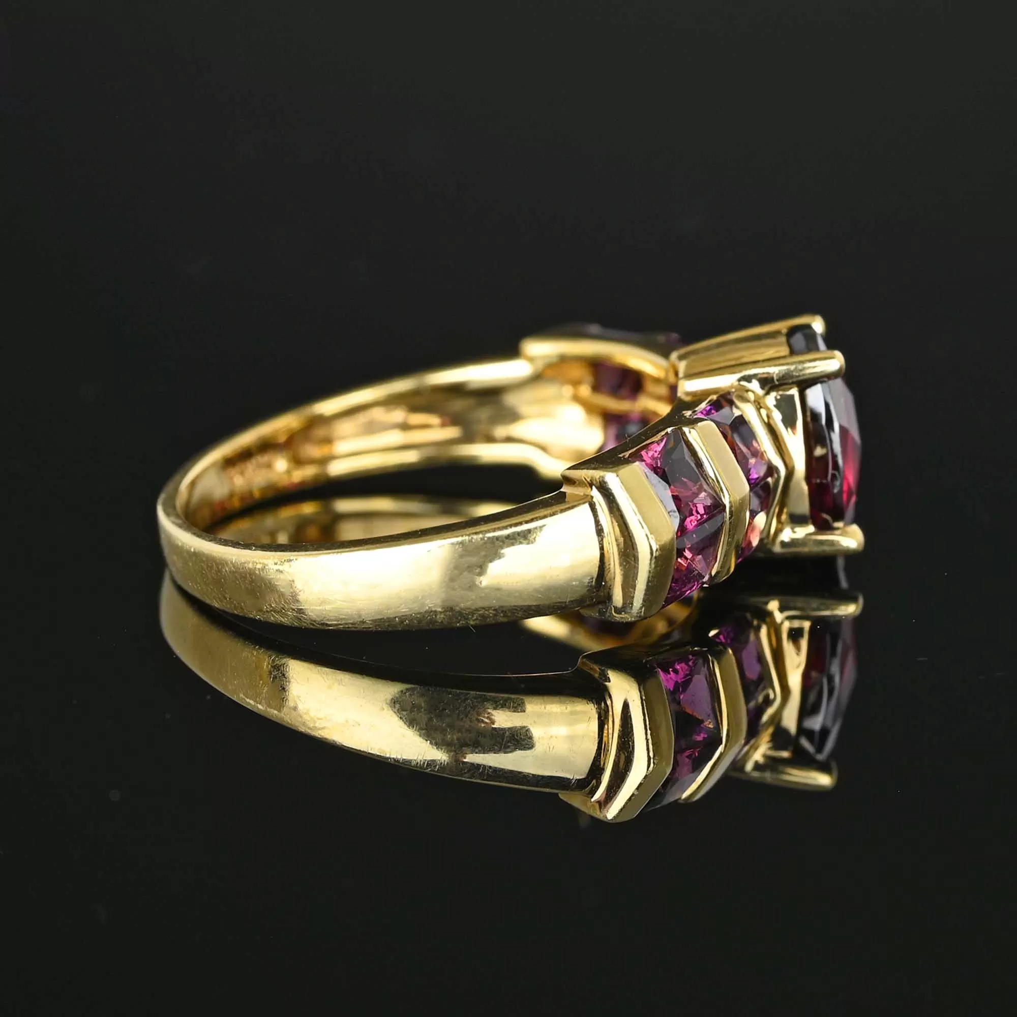 Checkerboard Cut Rhodolite Garnet Ring Band in Gold