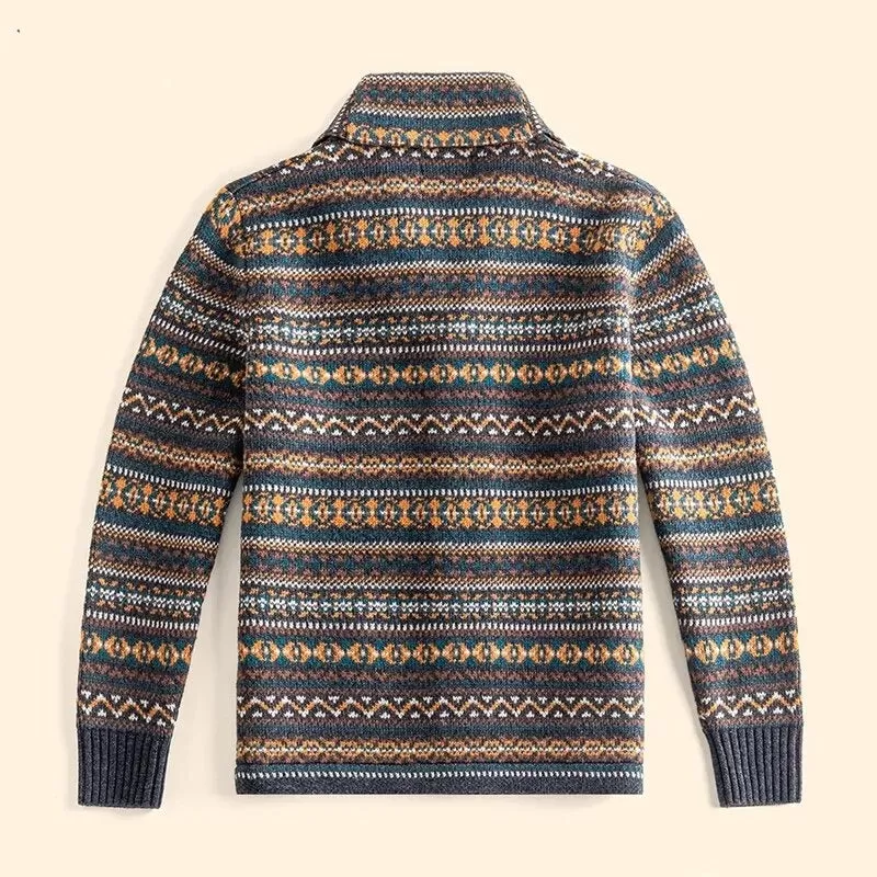 Classic Shawl Collar Men's Fair Isle Sweater Cardigans Male Casual Single Breasted Button Sweater Men