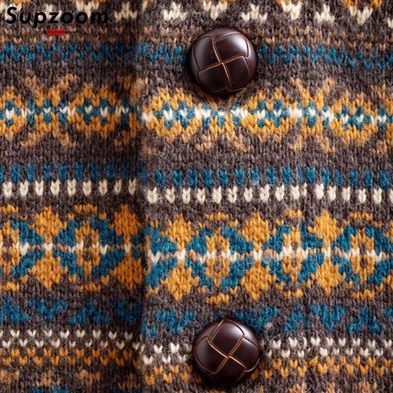 Classic Shawl Collar Men's Fair Isle Sweater Cardigans Male Casual Single Breasted Button Sweater Men