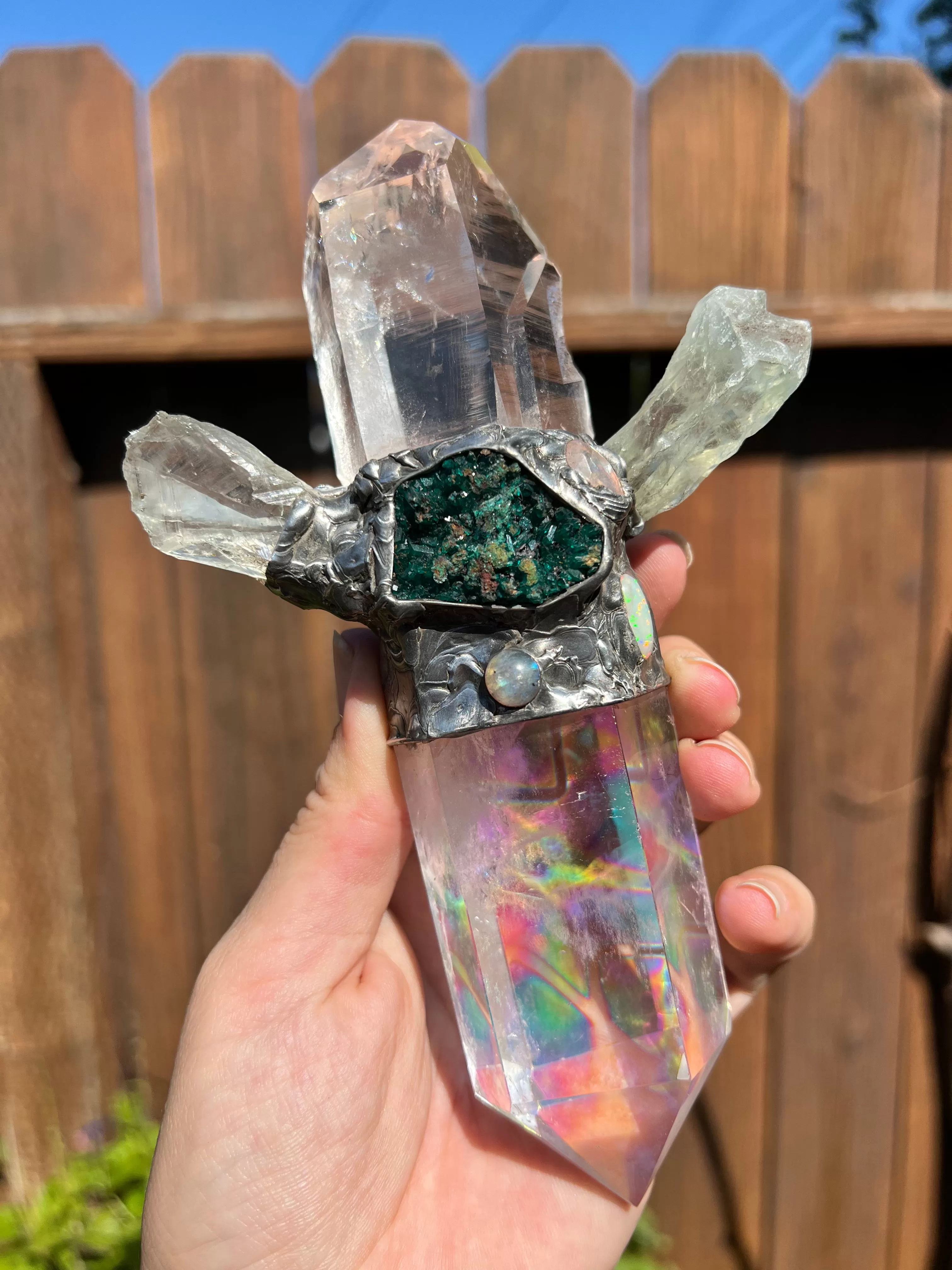 Colombian Quartz, Aura Quartz, Dioptase, Opal, Labradorite Wand Spiritual Tool