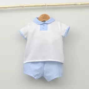 Conjunto bebé Diego con pololo de topitos y camiseta cuello bebé