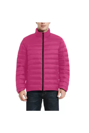 Coral Pink Men's Stand Collar Padded Jacket (Model H41)