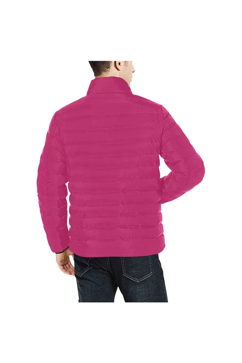 Coral Pink Men's Stand Collar Padded Jacket (Model H41)