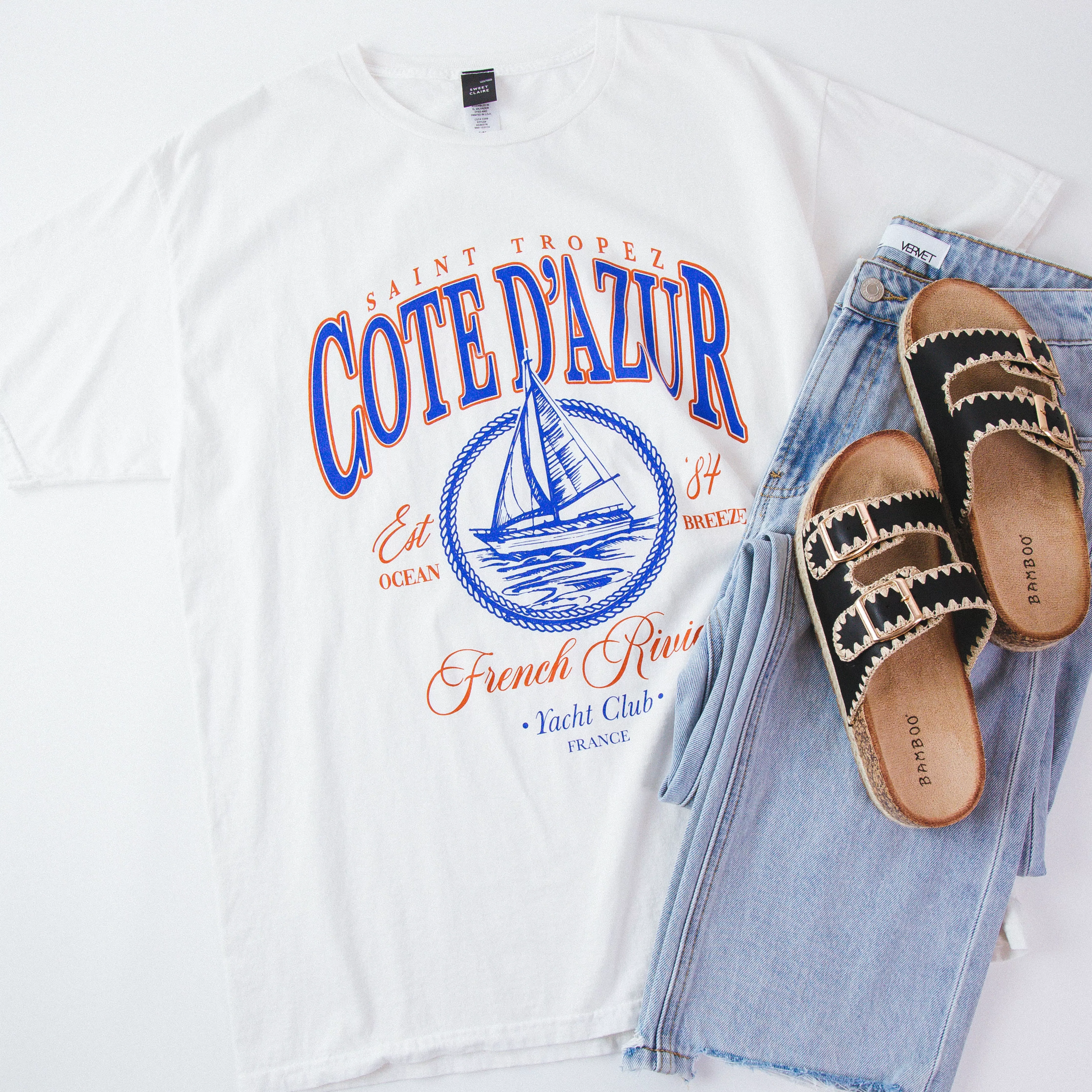 Cote D'Azur French Riviera Graphic Tee, Cream