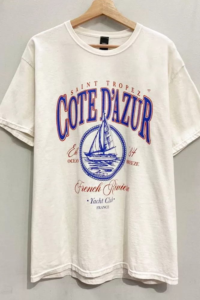 Cote D'Azur French Riviera Graphic Tee, Cream