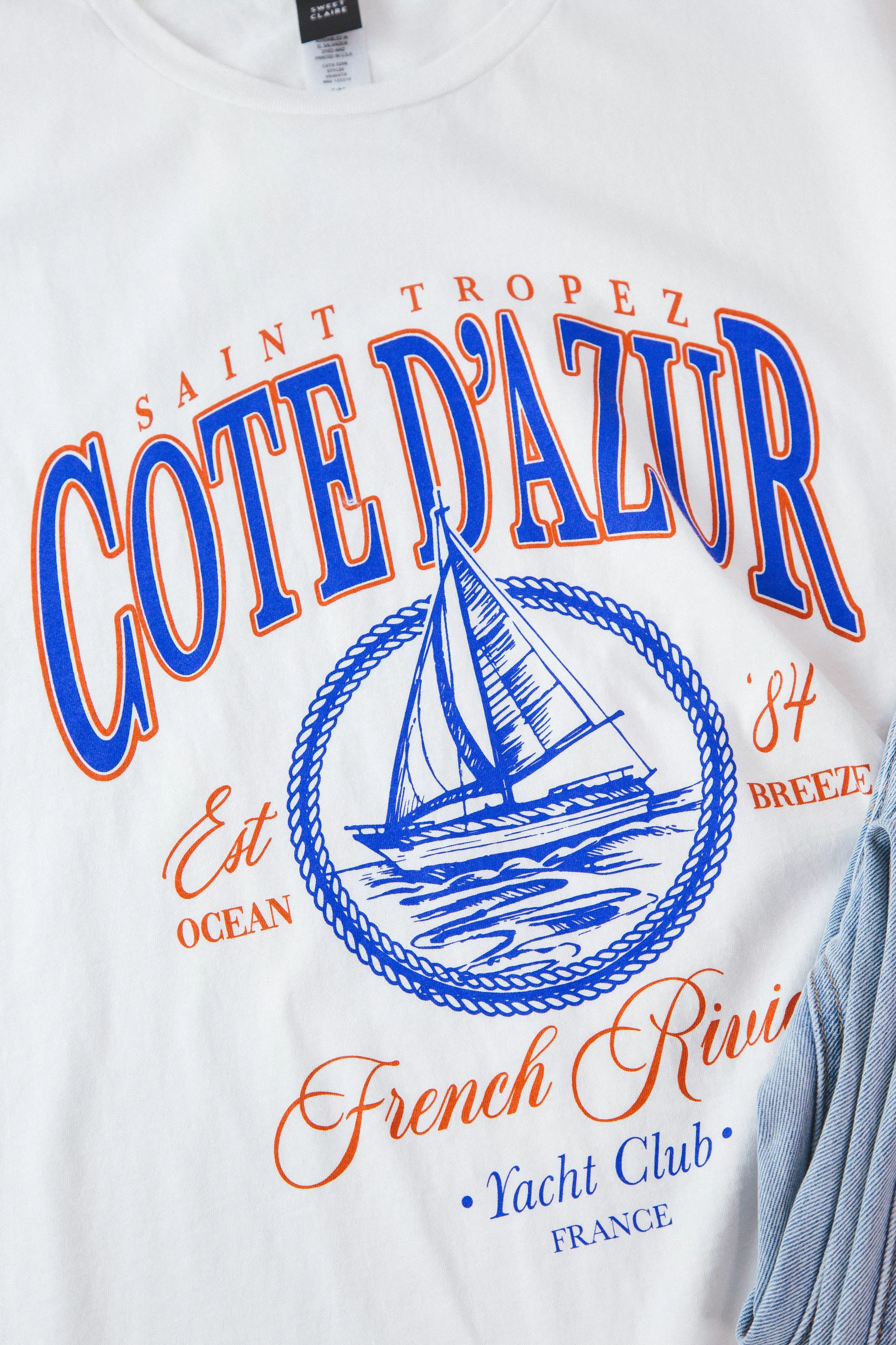 Cote D'Azur French Riviera Graphic Tee, Cream