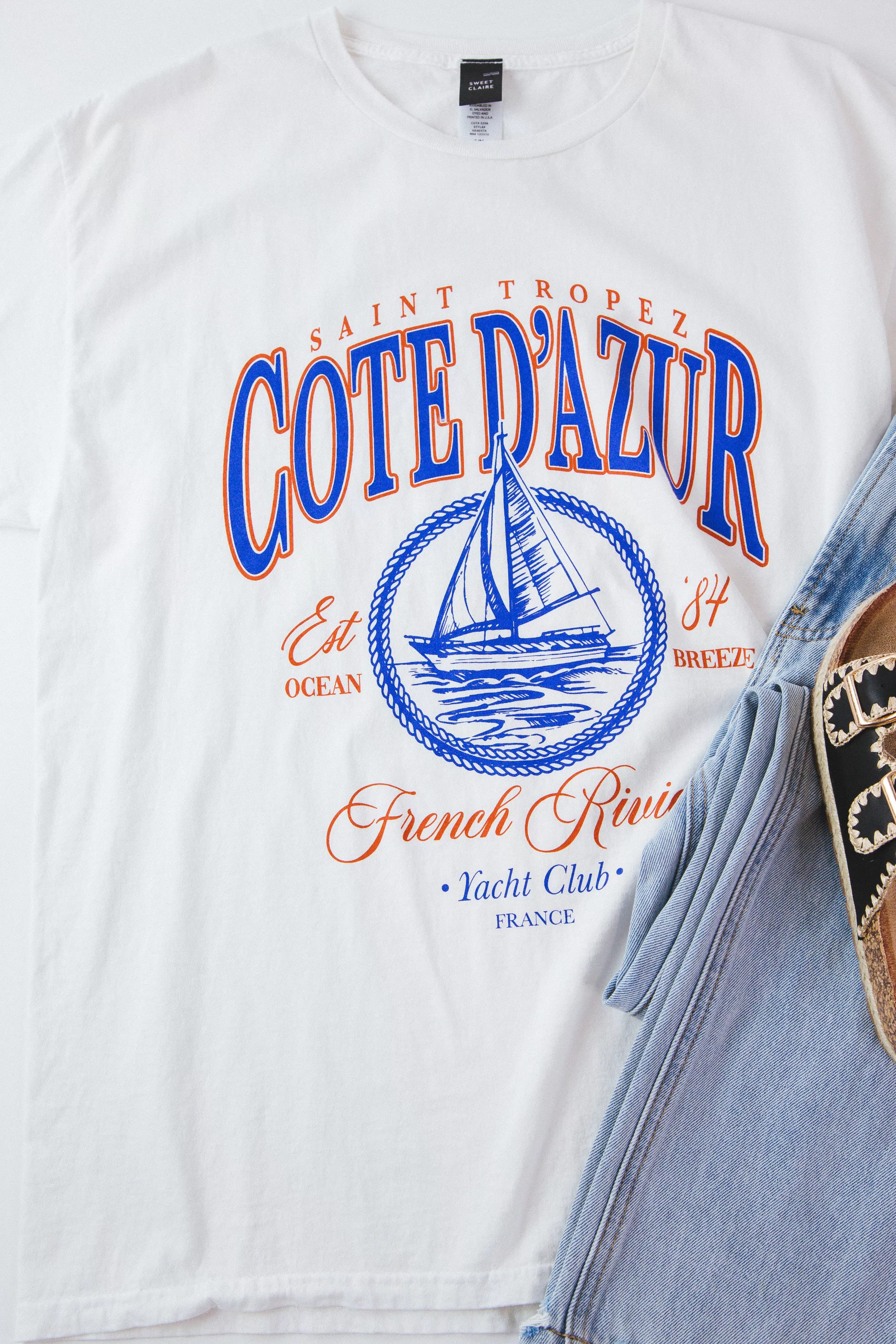 Cote D'Azur French Riviera Graphic Tee, Cream