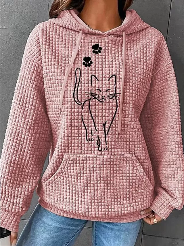 Cozy Cat Patterned Women's Oversized Hoodie Sweatshirt