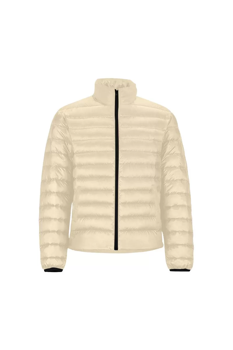 Cream Men's Stand Collar Padded Jacket (Model H41)