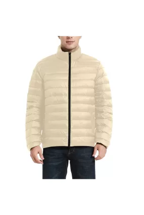 Cream Men's Stand Collar Padded Jacket (Model H41)