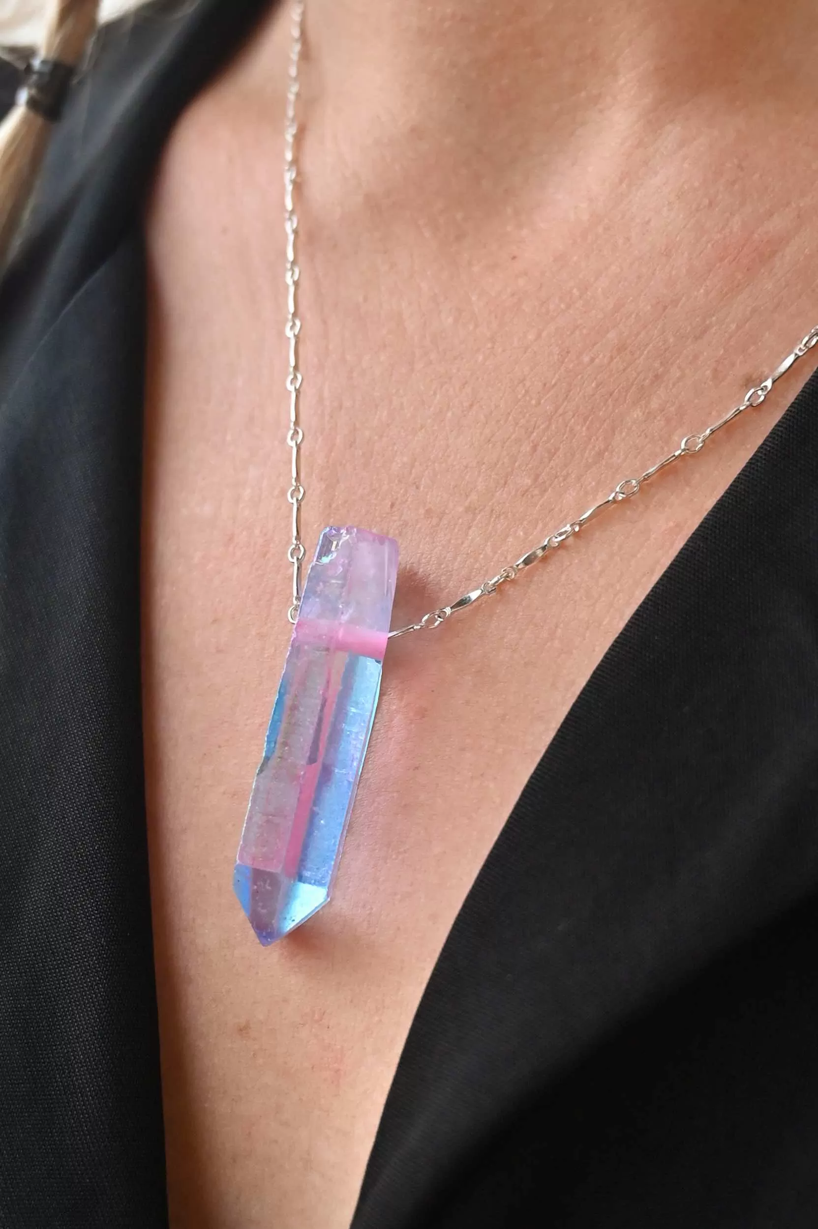 Crystal Energy Angel Aura Silver Necklace