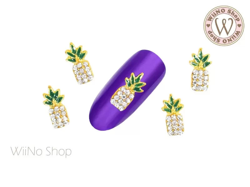 Crystal Pineapple Nail Metal Charm - 2 pcs