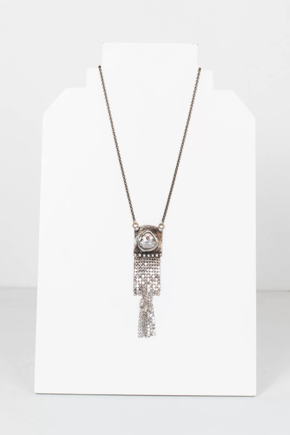 Crystal Silver Fringe Necklace