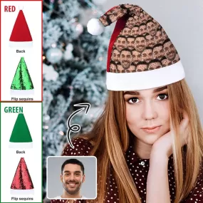 Custom Face Seamless Selfie Sequin Christmas Santa Hat