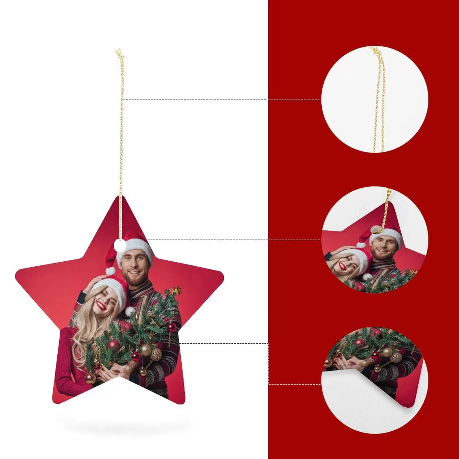 Custom Photo Couple Red Background Christmas Star Ornament Merry Christmas Pendant