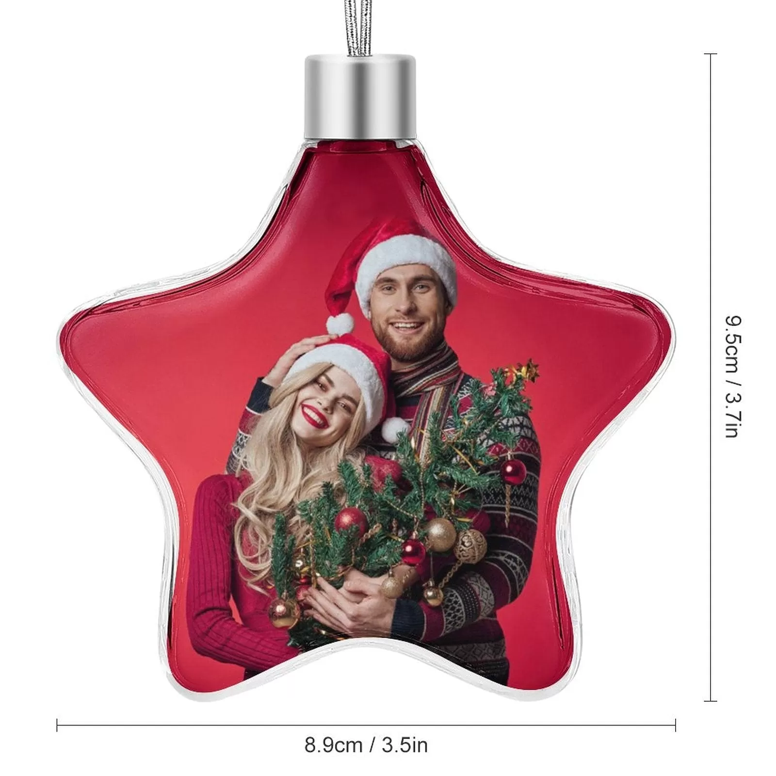 Custom Photo Couple Red Background Christmas Star Ornament Merry Christmas Pendant