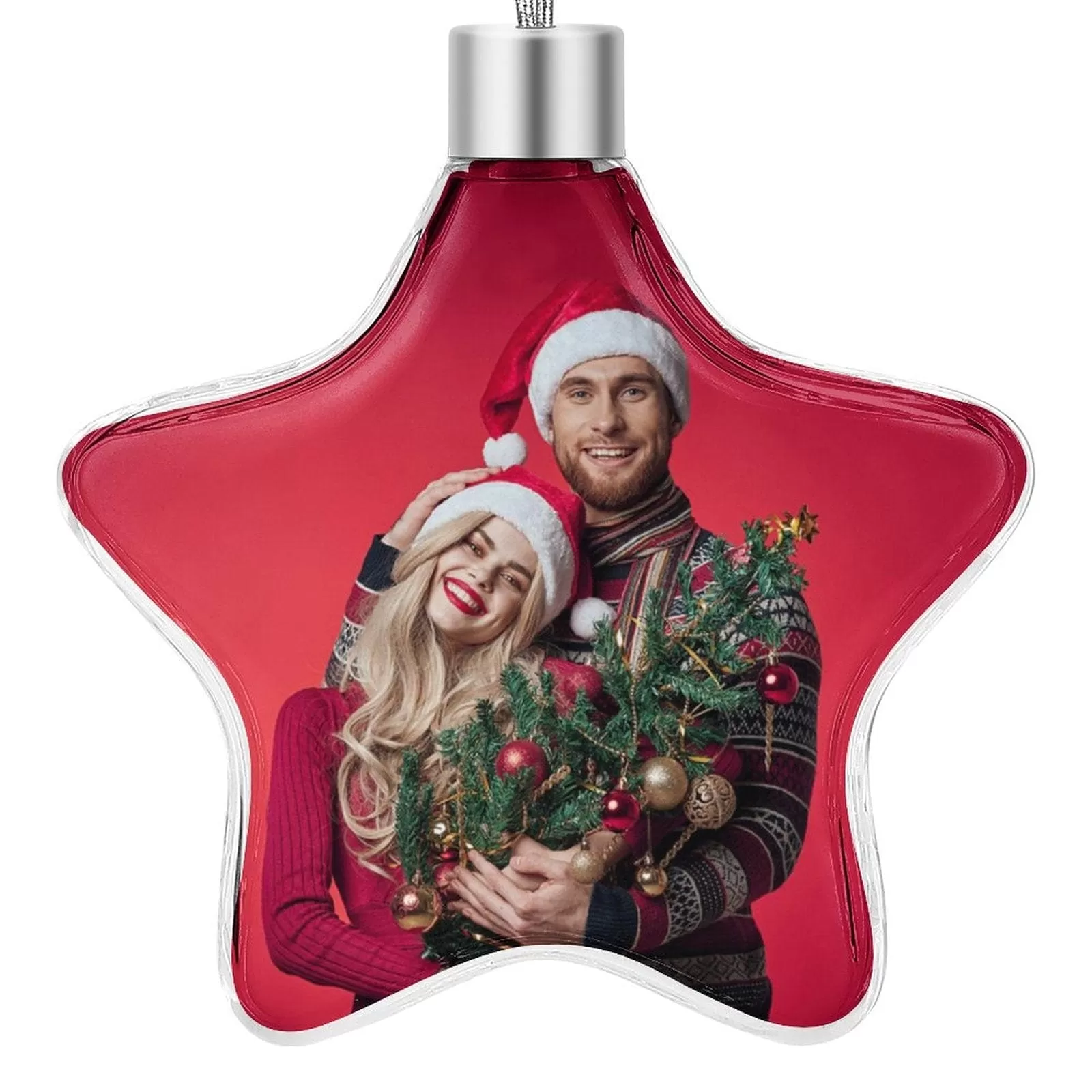 Custom Photo Couple Red Background Christmas Star Ornament Merry Christmas Pendant