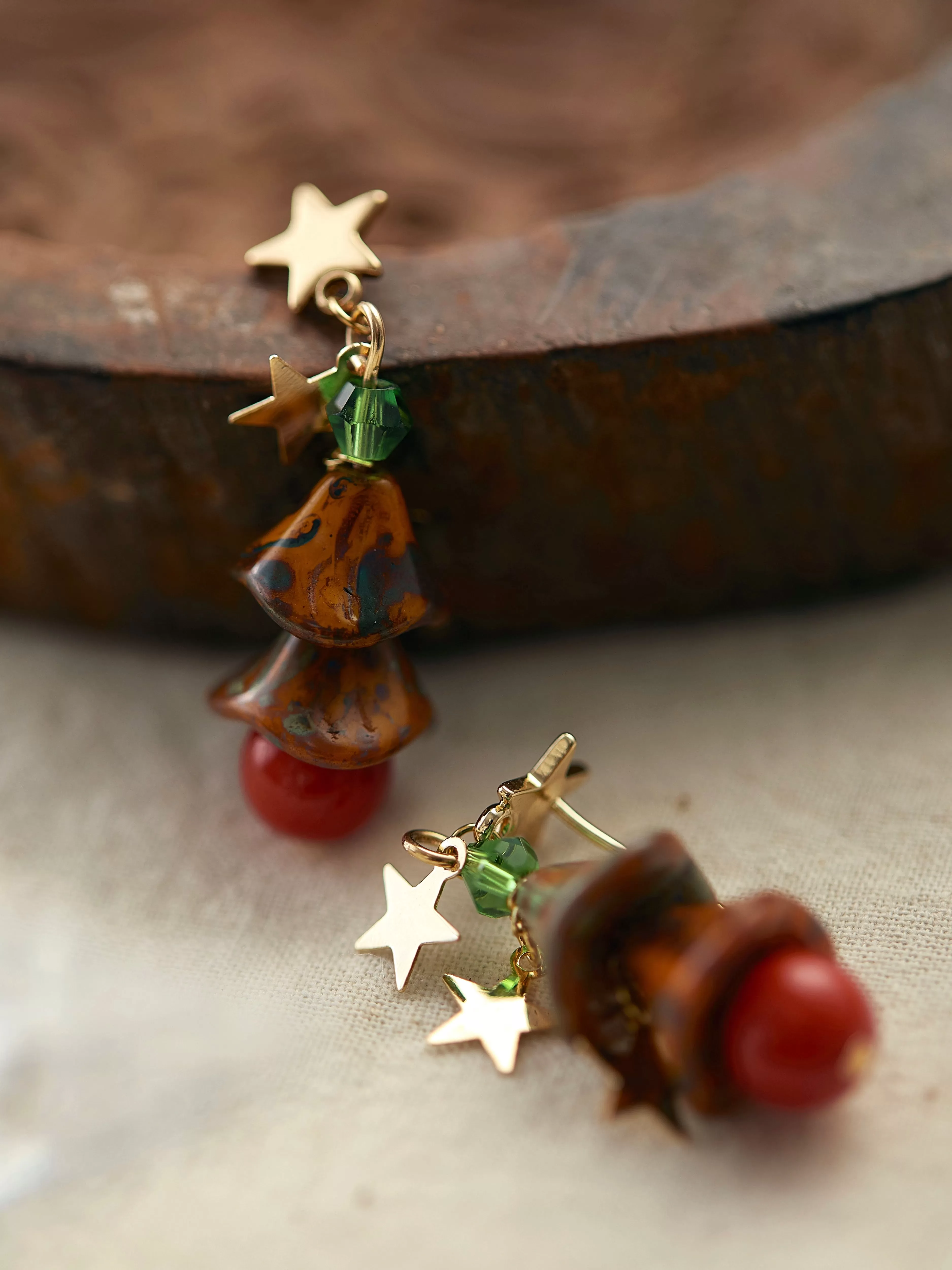 Cute Christmas Tree Glass Star Christmas Earrings LJC27