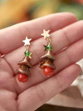 Cute Christmas Tree Glass Star Christmas Earrings LJC27