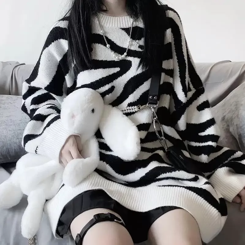 Cute Zebra-Striped Knitted Sweater