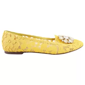 Dolce & Gabbana Yellow Crystal Jewel Lace Flat - 39.5