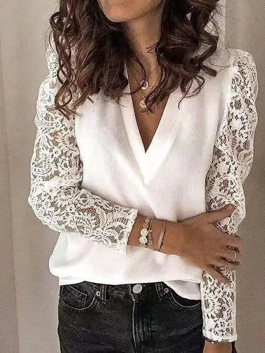 Elegant Lace Shirt Blouse for Women - Black, White, or Pink