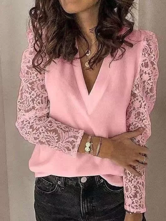 Elegant Lace Shirt Blouse for Women - Black, White, or Pink