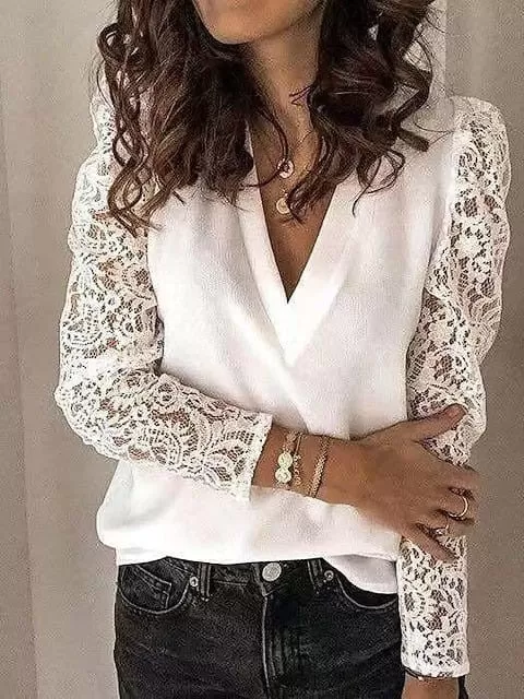 Elegant Lace Shirt Blouse for Women - Black, White, or Pink