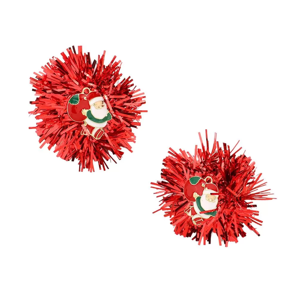 Enamel Santa Claus Tinsel Earrings