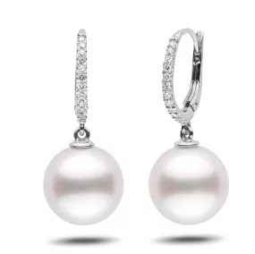 Eternal Collection White South Sea 12.0-13.0 mm Pearl & Diamond Dangle Earrings